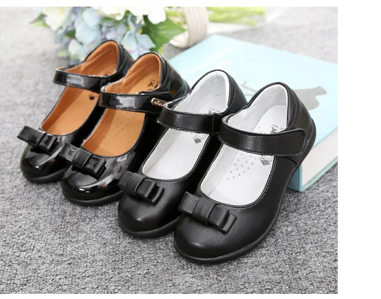 Children's Metal Buckle Leather Shoes Girls Ceremonial Show Small Leather Shoes Girls Bow Princess Shoes Children Perform Flats