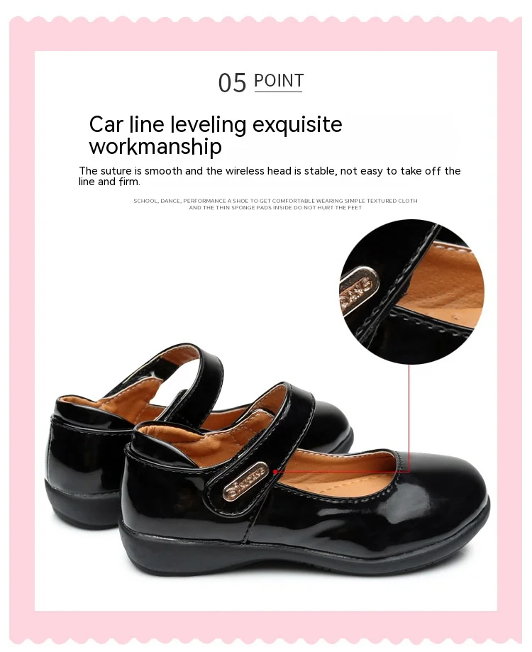 Children's Metal Buckle Leather Shoes Girls Ceremonial Show Small Leather Shoes Girls Bow Princess Shoes Children Perform Flats