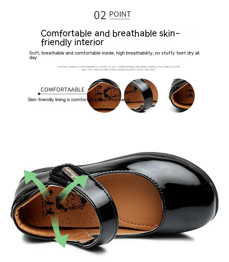 Children's Metal Buckle Leather Shoes Girls Ceremonial Show Small Leather Shoes Girls Bow Princess Shoes Children Perform Flats