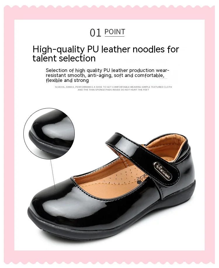 Children's Metal Buckle Leather Shoes Girls Ceremonial Show Small Leather Shoes Girls Bow Princess Shoes Children Perform Flats