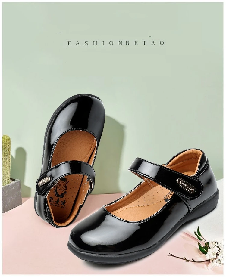 Children's Metal Buckle Leather Shoes Girls Ceremonial Show Small Leather Shoes Girls Bow Princess Shoes Children Perform Flats