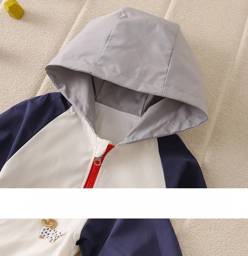 Spring Autumn Infant Baby Hooded Romper Cute Dog Embroidery Zipper Baby Clothes Long Sleeve Newborn Windproof Jumpsuit
