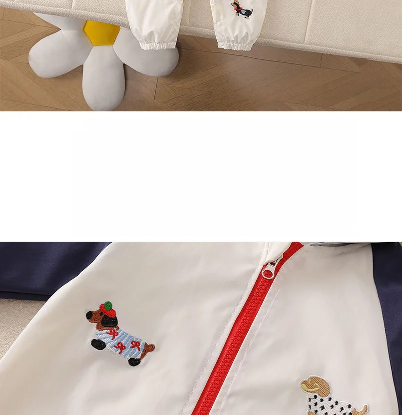 Spring Autumn Infant Baby Hooded Romper Cute Dog Embroidery Zipper Baby Clothes Long Sleeve Newborn Windproof Jumpsuit