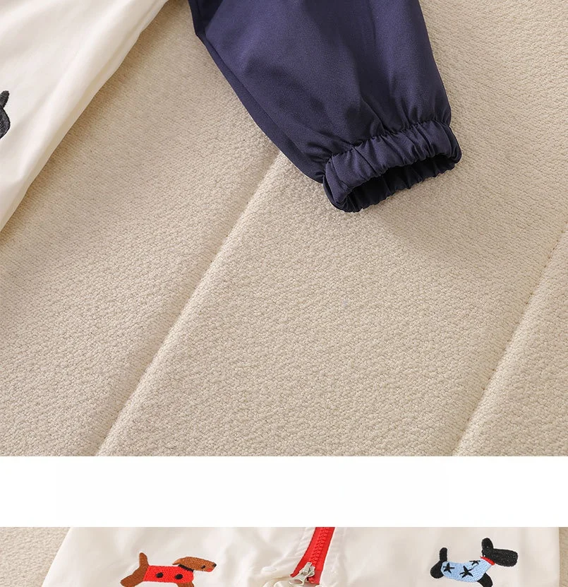 Spring Autumn Infant Baby Hooded Romper Cute Dog Embroidery Zipper Baby Clothes Long Sleeve Newborn Windproof Jumpsuit
