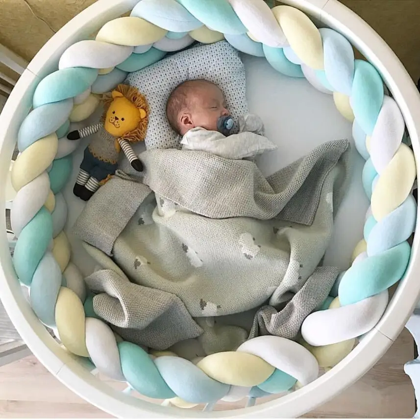Baby Bed Bumper Crib Anticollision Newborn Protection Knot Braid Pillow Cushion Cot Protector Crib Bedding Set 1M/2M3M/4M