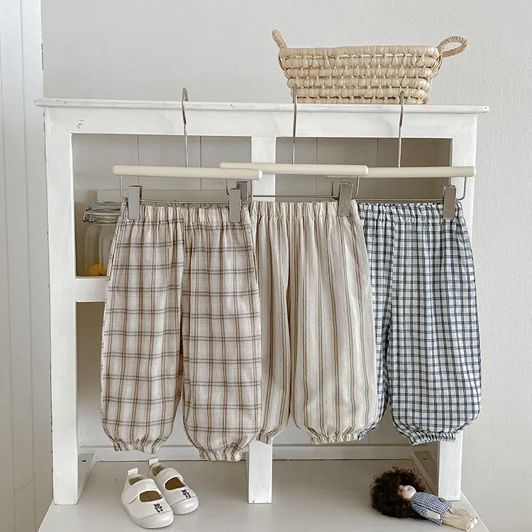 2026 New Summer Baby Pants Plaid Striped Child's Clothing Thin Trousers for Kids Beathable Kid's Pants for 0-3Y