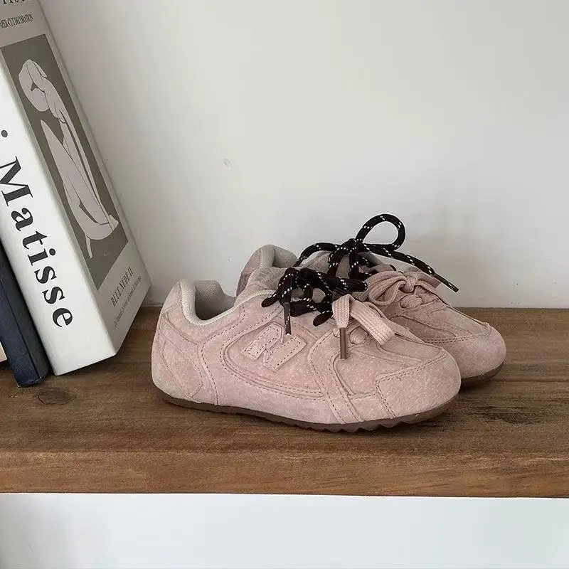 Kids Retro Suede Lace-up Sneakers Breathable Upper Non-slip Rubber Sole Casual Shoes for Toddler Boys Girls Daily Wear