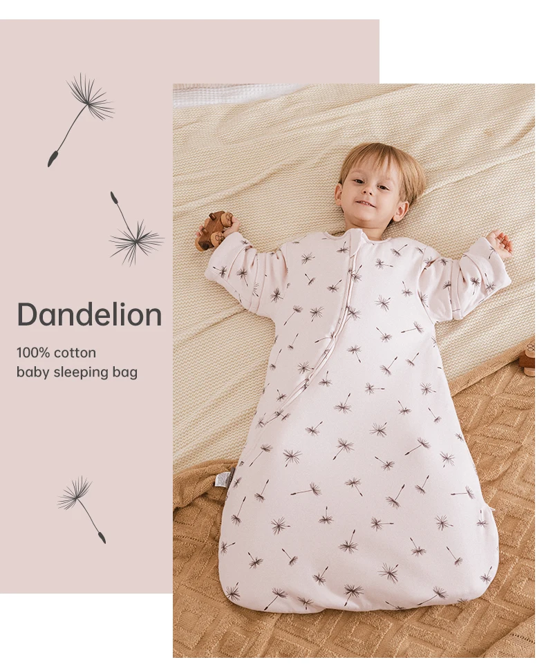 Baby Sleeping Bag Kids Sleepwear Sleeves Removable 0-2 Years Baby Sleepsack 2.5Tog Child Anti-Kick Blanket Quilt 100% Cotton
