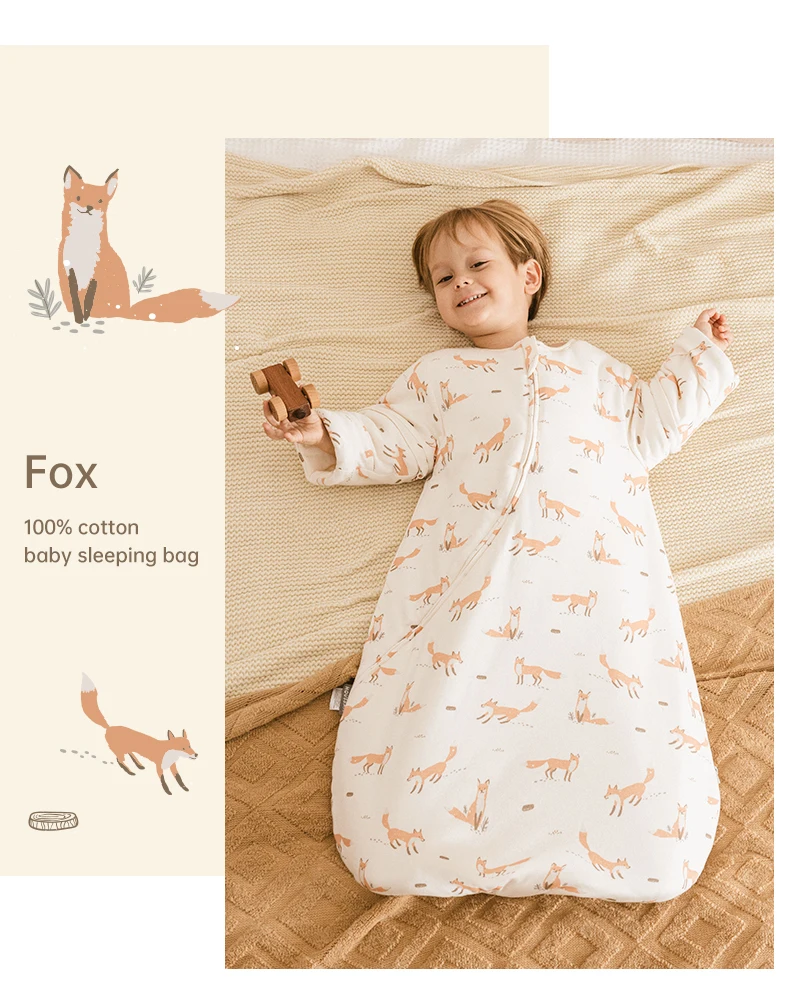 Baby Sleeping Bag Kids Sleepwear Sleeves Removable 0-2 Years Baby Sleepsack 2.5Tog Child Anti-Kick Blanket Quilt 100% Cotton