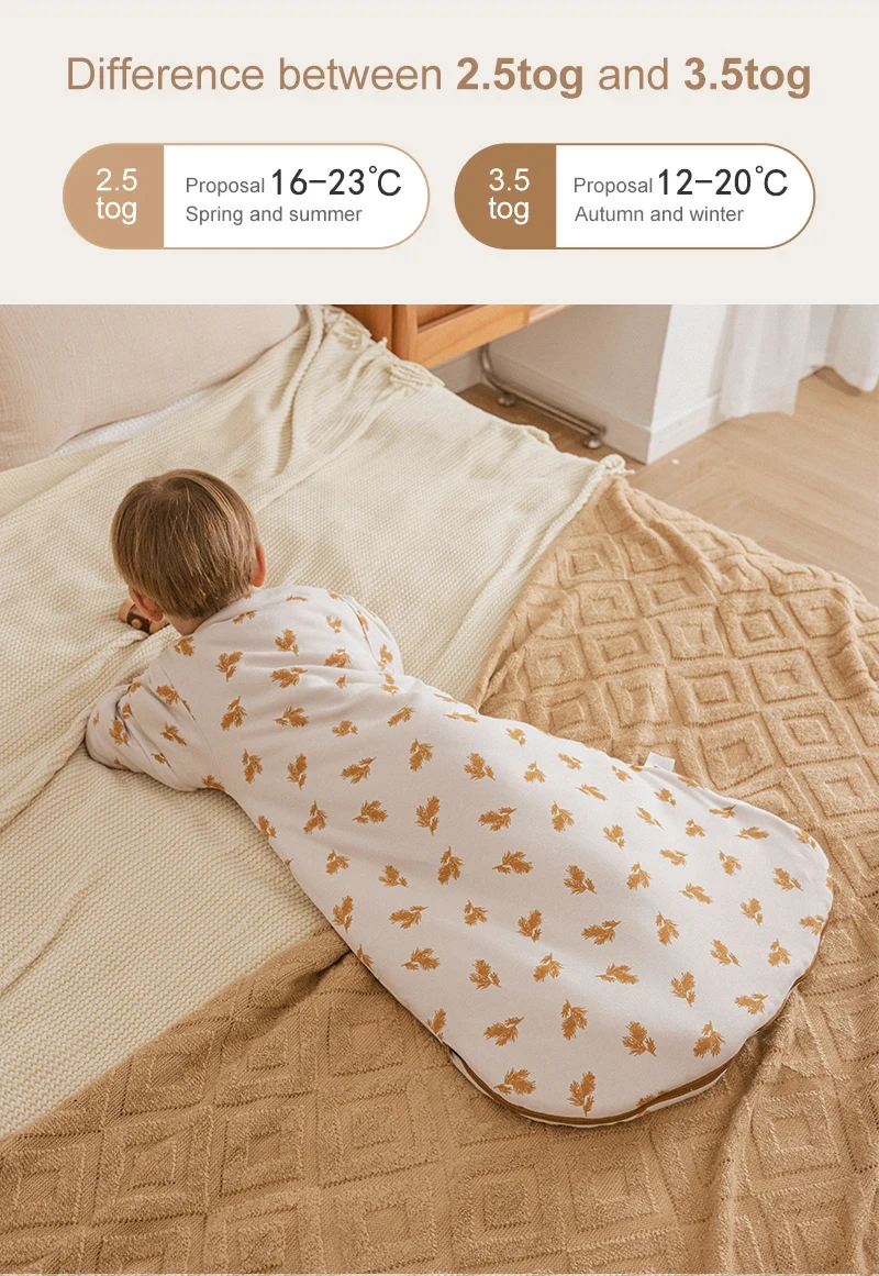 Baby Sleeping Bag Kids Sleepwear Sleeves Removable 0-2 Years Baby Sleepsack 2.5Tog Child Anti-Kick Blanket Quilt 100% Cotton