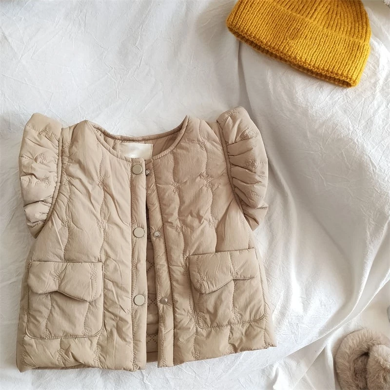 MJ2771 Girls Fashionable Vest Baby Stylish Small Style Shoulder Pad Versatile Warm Flying Sleeve Vest Outerwear