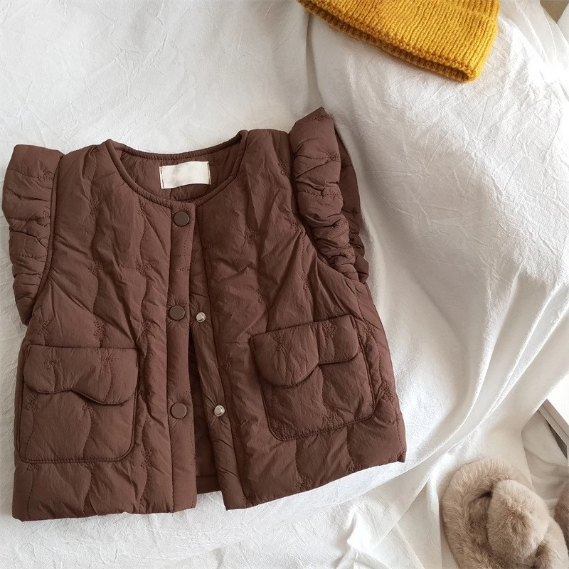 MJ2771 Girls Fashionable Vest Baby Stylish Small Style Shoulder Pad Versatile Warm Flying Sleeve Vest Outerwear