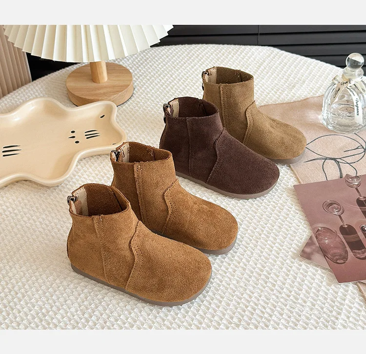 2025Autumn Winter Baby Boys Girls Boots Oxford Suede Children Casual Shoes Outdoor Anti-slip Infant Shoes Plush Kids Ankle Boots