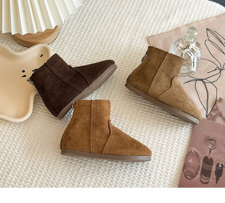 2025Autumn Winter Baby Boys Girls Boots Oxford Suede Children Casual Shoes Outdoor Anti-slip Infant Shoes Plush Kids Ankle Boots