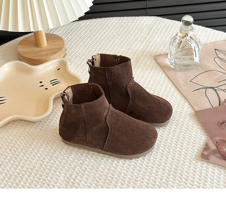2025Autumn Winter Baby Boys Girls Boots Oxford Suede Children Casual Shoes Outdoor Anti-slip Infant Shoes Plush Kids Ankle Boots