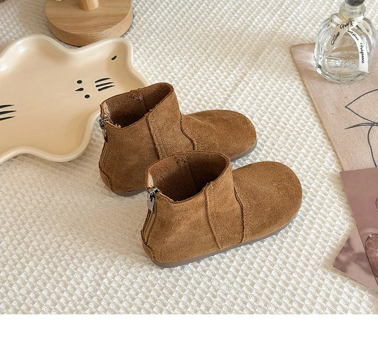 2025Autumn Winter Baby Boys Girls Boots Oxford Suede Children Casual Shoes Outdoor Anti-slip Infant Shoes Plush Kids Ankle Boots