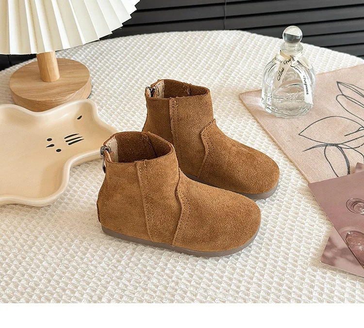 2025Autumn Winter Baby Boys Girls Boots Oxford Suede Children Casual Shoes Outdoor Anti-slip Infant Shoes Plush Kids Ankle Boots