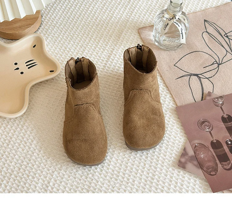 2025Autumn Winter Baby Boys Girls Boots Oxford Suede Children Casual Shoes Outdoor Anti-slip Infant Shoes Plush Kids Ankle Boots