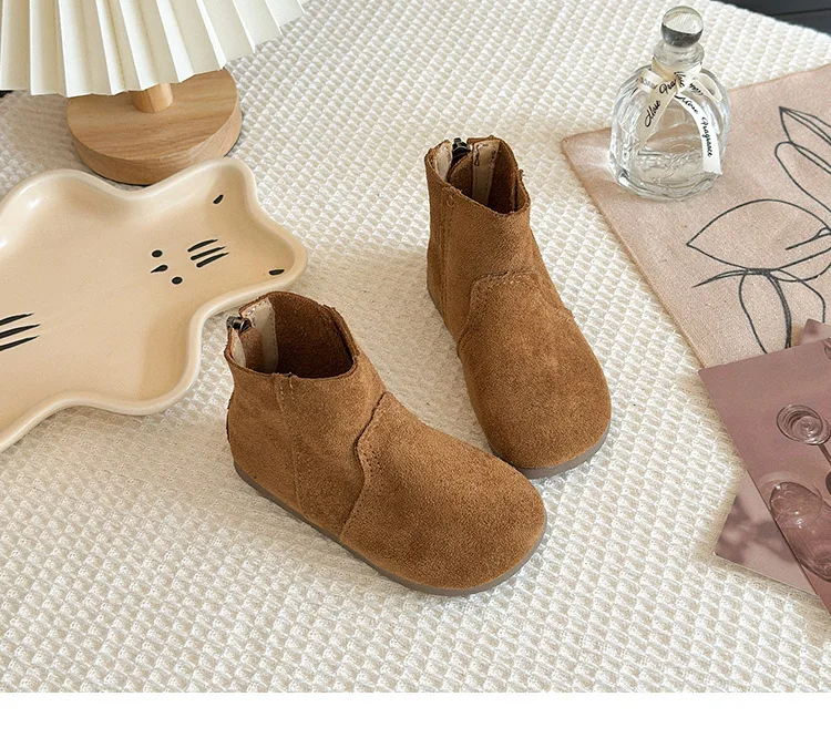 2025Autumn Winter Baby Boys Girls Boots Oxford Suede Children Casual Shoes Outdoor Anti-slip Infant Shoes Plush Kids Ankle Boots