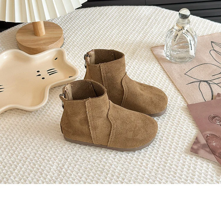 2025Autumn Winter Baby Boys Girls Boots Oxford Suede Children Casual Shoes Outdoor Anti-slip Infant Shoes Plush Kids Ankle Boots