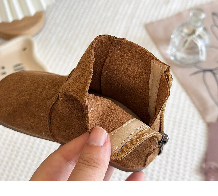 2025Autumn Winter Baby Boys Girls Boots Oxford Suede Children Casual Shoes Outdoor Anti-slip Infant Shoes Plush Kids Ankle Boots