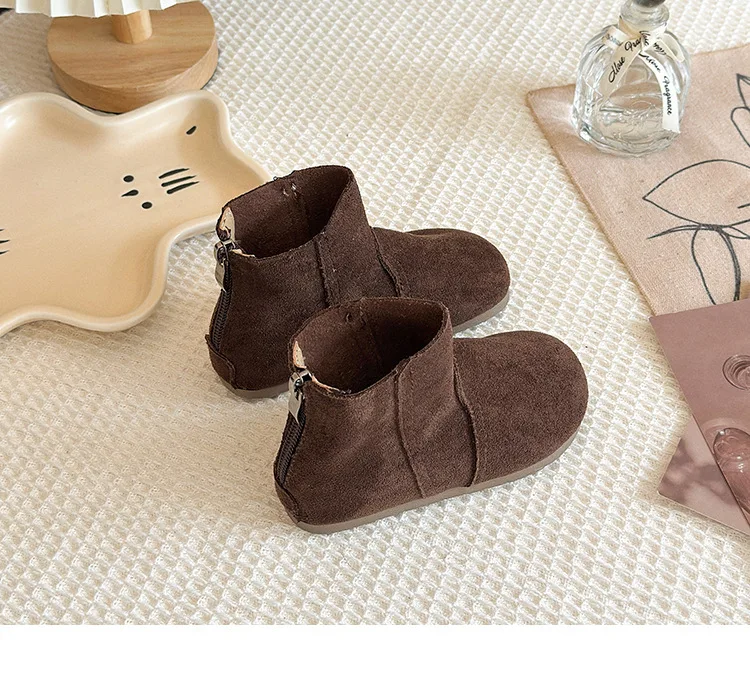 2025Autumn Winter Baby Boys Girls Boots Oxford Suede Children Casual Shoes Outdoor Anti-slip Infant Shoes Plush Kids Ankle Boots