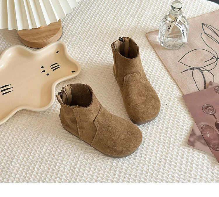 2025Autumn Winter Baby Boys Girls Boots Oxford Suede Children Casual Shoes Outdoor Anti-slip Infant Shoes Plush Kids Ankle Boots