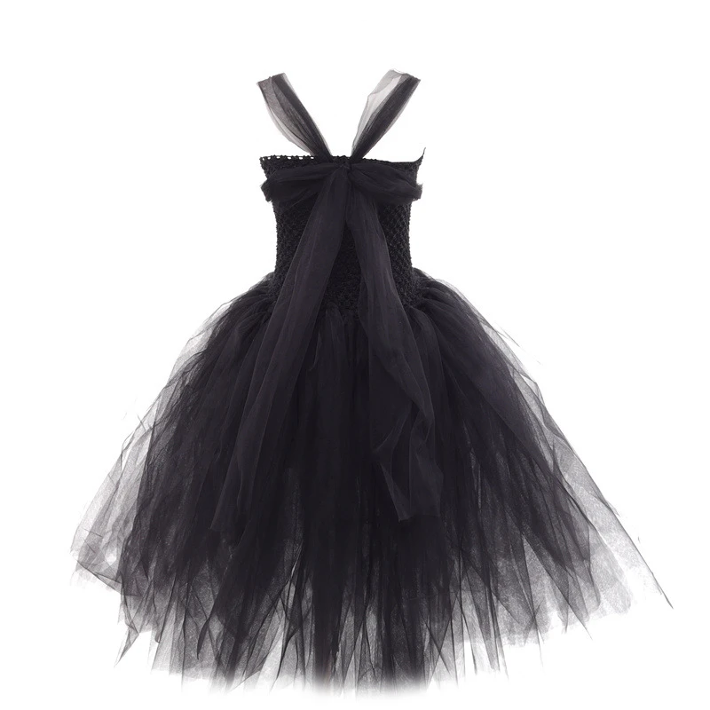 Little Kids Black Evil Witch Maleficent Fancy Dress Full Accessories Horns Wings Staff For Trick Or Treat School Stage Costume