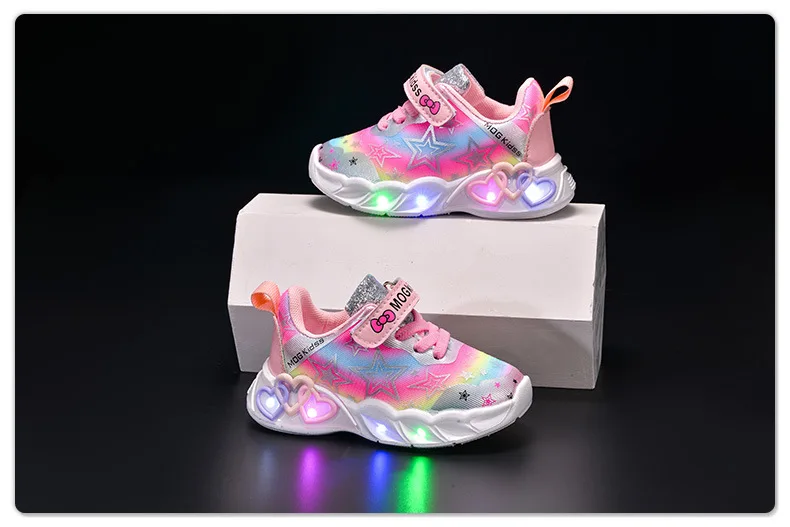Autumn New Children's Sports Shoes Colorful Star Print Children's LED Light Shoes Soft Sole Girls Causal Sneakers 2-6 Years Old