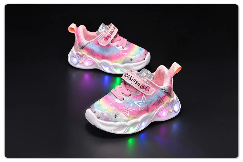 Autumn New Children's Sports Shoes Colorful Star Print Children's LED Light Shoes Soft Sole Girls Causal Sneakers 2-6 Years Old