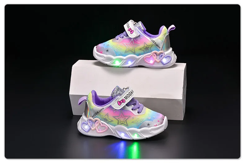 Autumn New Children's Sports Shoes Colorful Star Print Children's LED Light Shoes Soft Sole Girls Causal Sneakers 2-6 Years Old