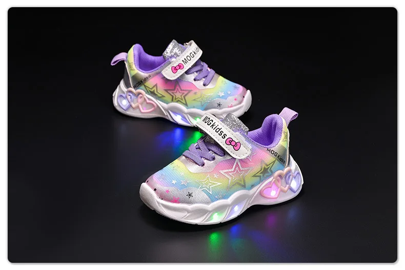 Autumn New Children's Sports Shoes Colorful Star Print Children's LED Light Shoes Soft Sole Girls Causal Sneakers 2-6 Years Old