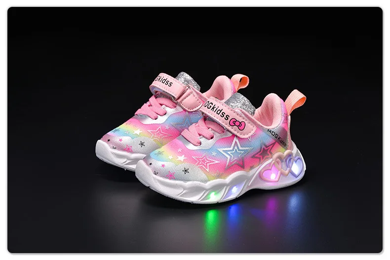 Autumn New Children's Sports Shoes Colorful Star Print Children's LED Light Shoes Soft Sole Girls Causal Sneakers 2-6 Years Old