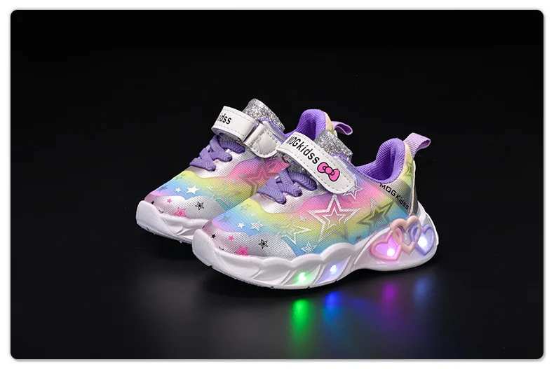 Autumn New Children's Sports Shoes Colorful Star Print Children's LED Light Shoes Soft Sole Girls Causal Sneakers 2-6 Years Old