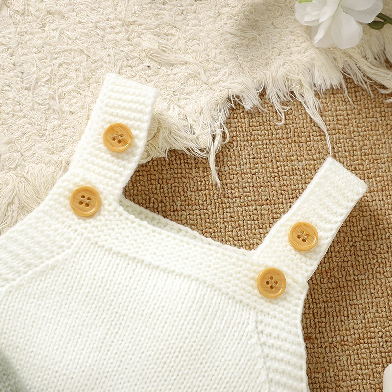 2PCS Baby Clothes Set Winter Long Sleeve Button Up Sweaters Cardigans+Strap Rompers Newborn Infant Outfits 0-18m Toddler Costume