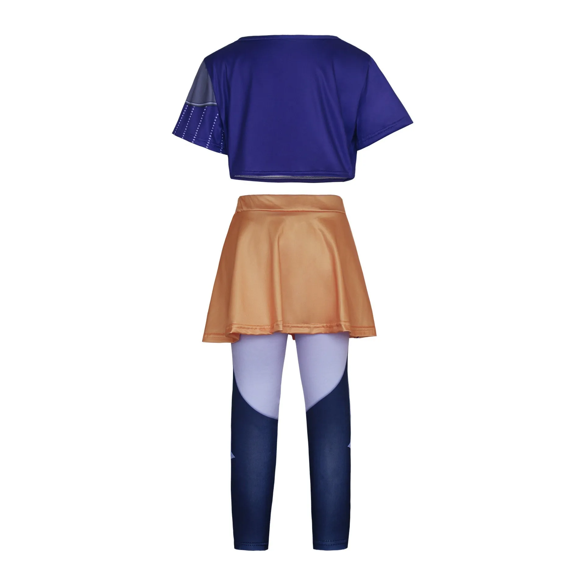 Girls Korean Trendy Singer Costume 2Pcs Purple Top+Yellow Skirt 3D PrintLeggings Birthday Party Dance Performance Girl Uniform
