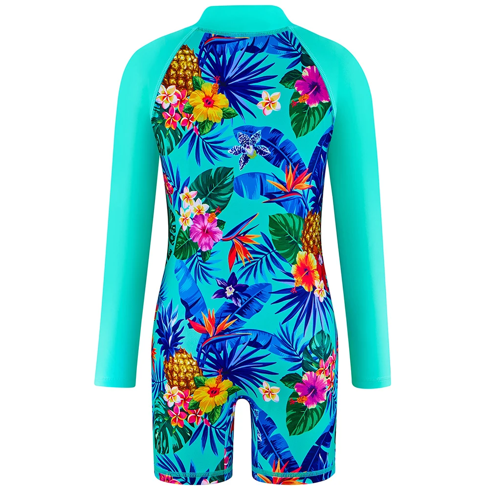 Girls' swimsuit Little Girl Long Sleeve Front Zipper Swimwear Kids Single suits and cut 4-12 Years Children One Piece Swim suits