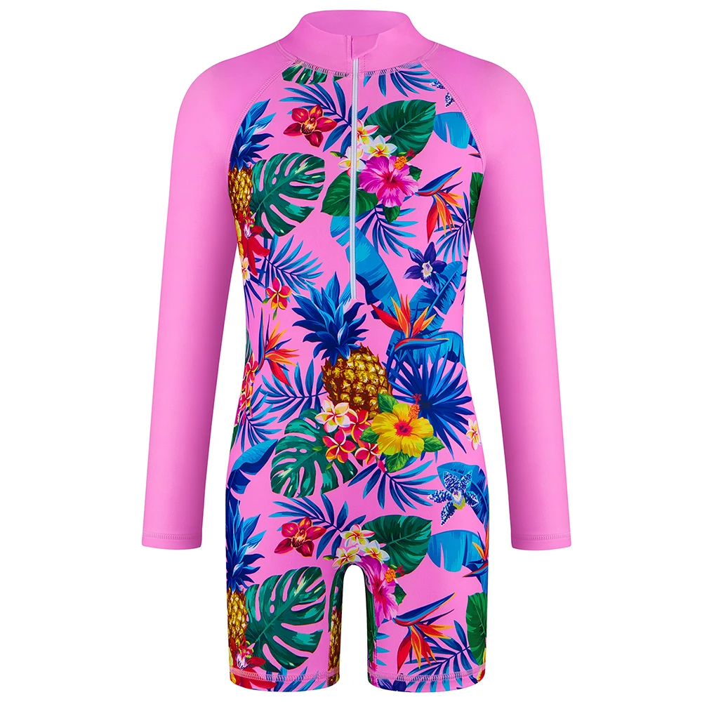 Girls' swimsuit Little Girl Long Sleeve Front Zipper Swimwear Kids Single suits and cut 4-12 Years Children One Piece Swim suits