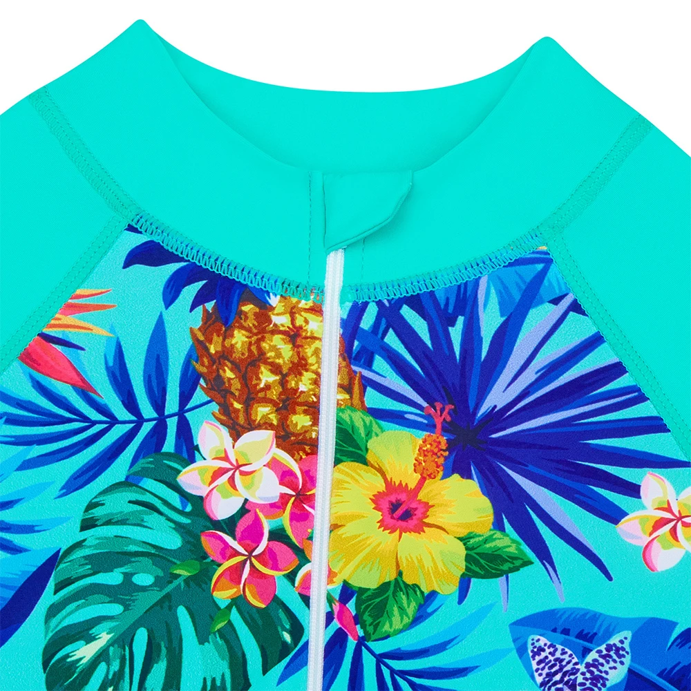 Girls' swimsuit Little Girl Long Sleeve Front Zipper Swimwear Kids Single suits and cut 4-12 Years Children One Piece Swim suits