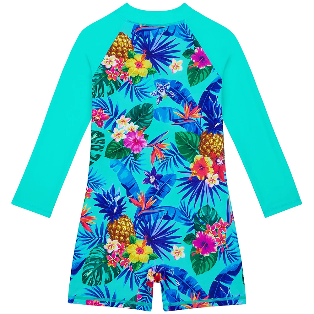 Girls' swimsuit Little Girl Long Sleeve Front Zipper Swimwear Kids Single suits and cut 4-12 Years Children One Piece Swim suits
