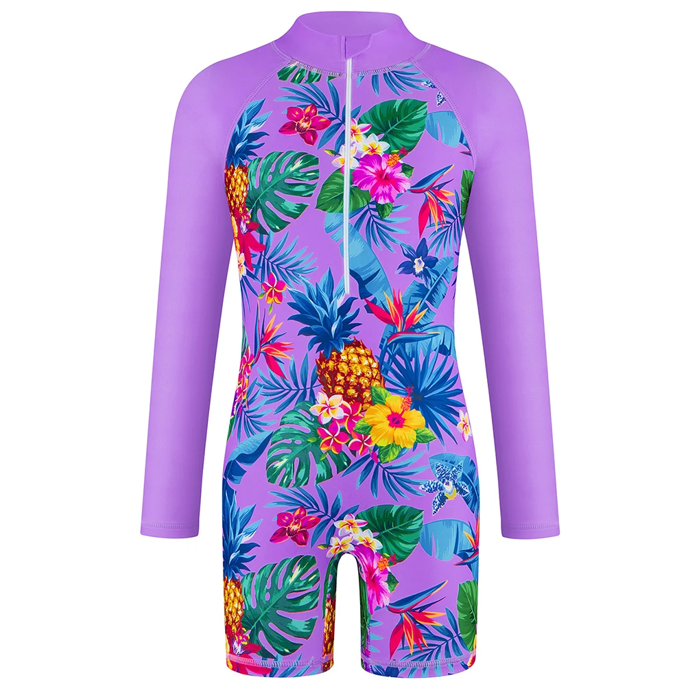 Girls' swimsuit Little Girl Long Sleeve Front Zipper Swimwear Kids Single suits and cut 4-12 Years Children One Piece Swim suits