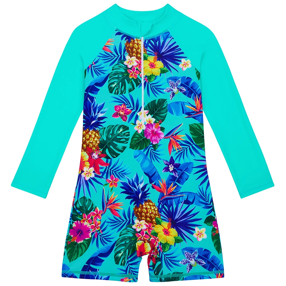 Girls' swimsuit Little Girl Long Sleeve Front Zipper Swimwear Kids Single suits and cut 4-12 Years Children One Piece Swim suits