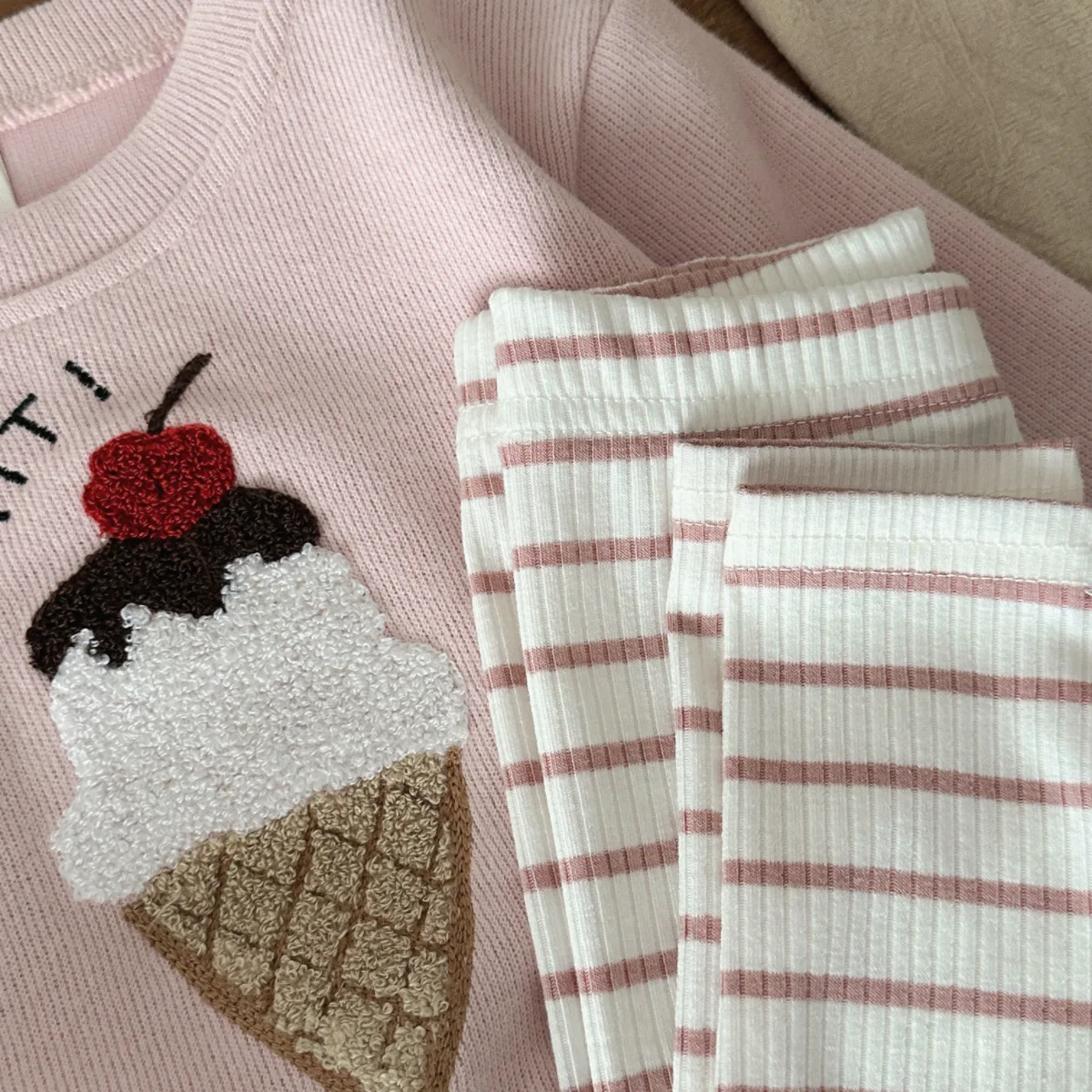 2Pcs Set New Baby Clothes Infantil Newborn Baby Outfits Clothes Ice Cream Patchwork Top+Stripe Trousers Set 0-3Y