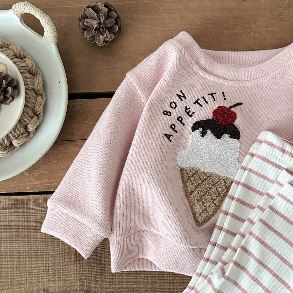 2Pcs Set New Baby Clothes Infantil Newborn Baby Outfits Clothes Ice Cream Patchwork Top+Stripe Trousers Set 0-3Y
