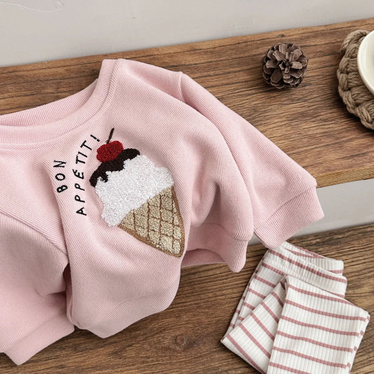 2Pcs Set New Baby Clothes Infantil Newborn Baby Outfits Clothes Ice Cream Patchwork Top+Stripe Trousers Set 0-3Y