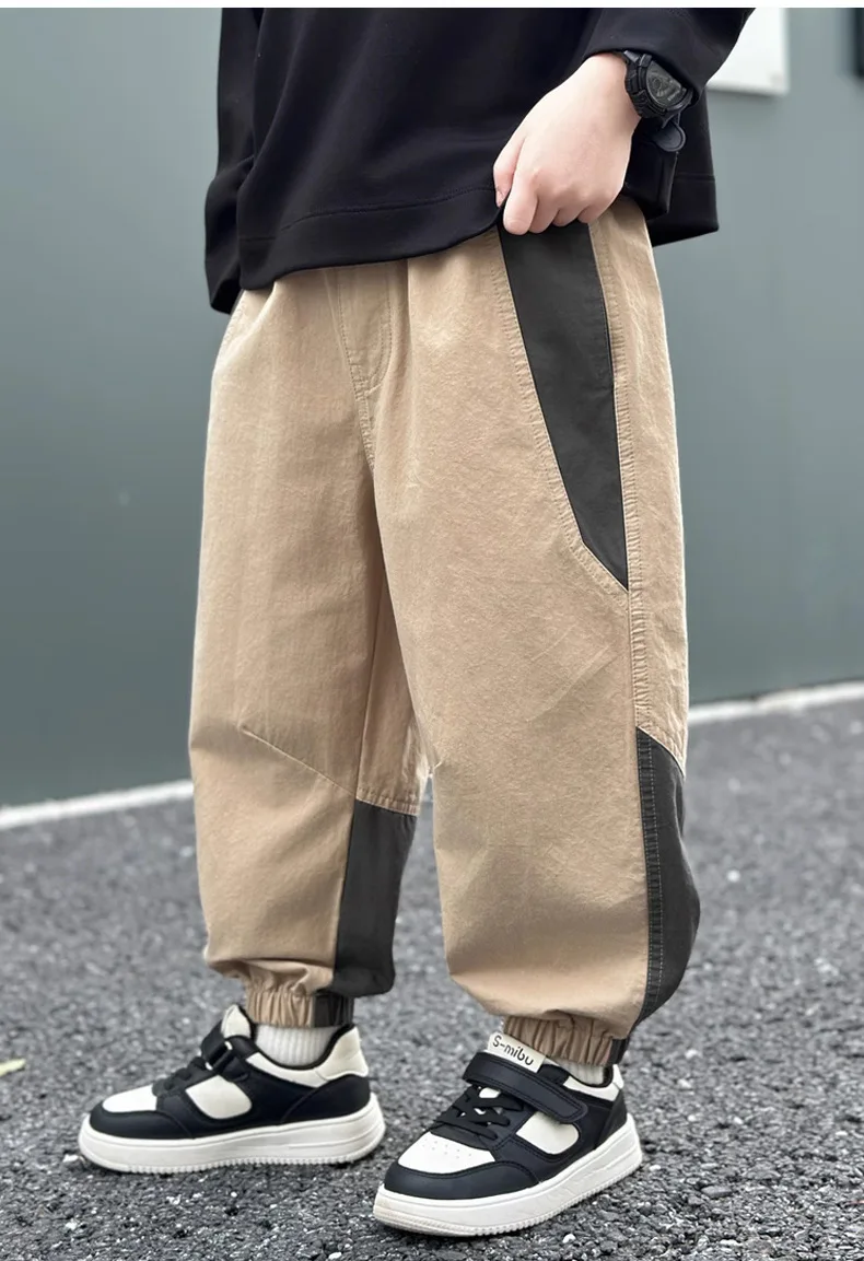 New Spring Autumn Fashion Splicing Style Boys Pants Loose Patchwork Sport Overalls Cargo Trousers For 4-14 Years Old Kids