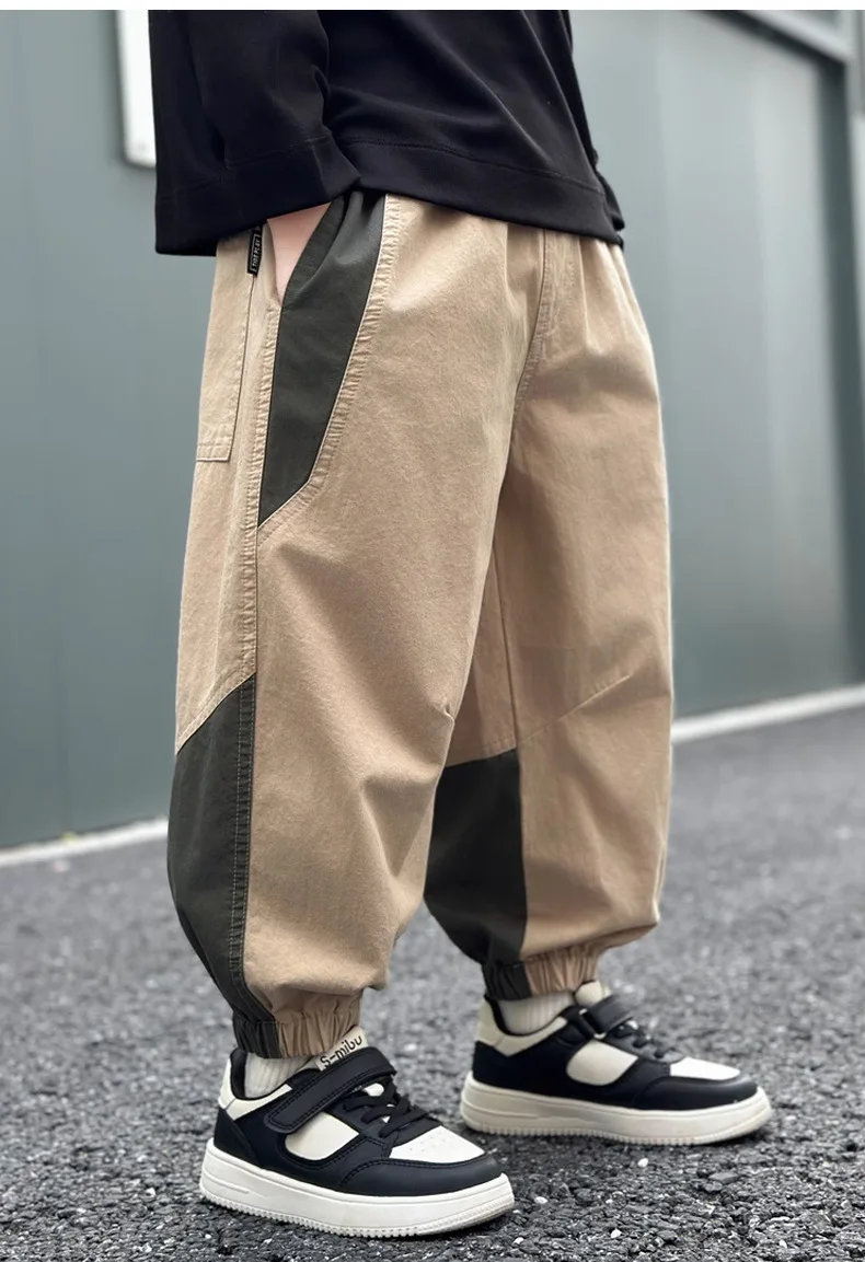 New Spring Autumn Fashion Splicing Style Boys Pants Loose Patchwork Sport Overalls Cargo Trousers For 4-14 Years Old Kids