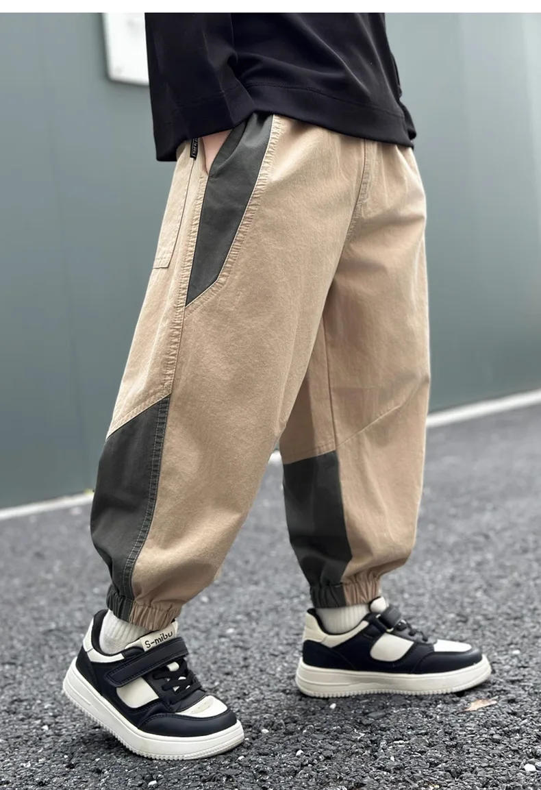 New Spring Autumn Fashion Splicing Style Boys Pants Loose Patchwork Sport Overalls Cargo Trousers For 4-14 Years Old Kids