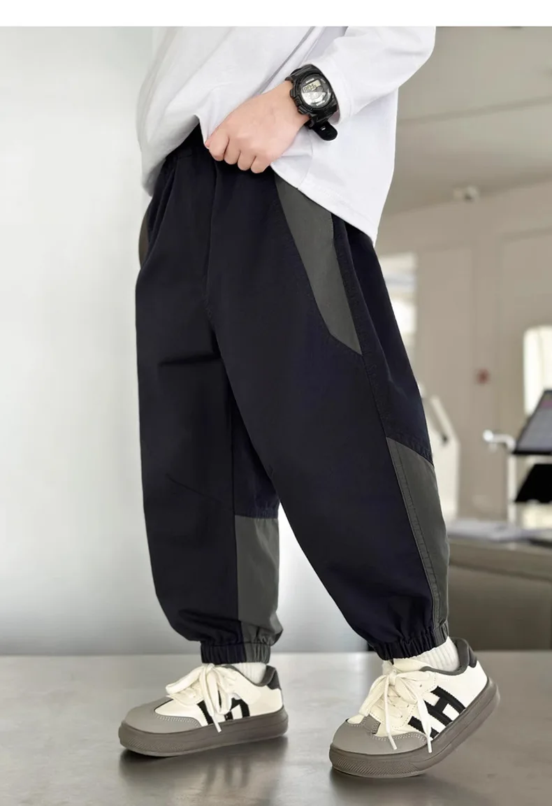New Spring Autumn Fashion Splicing Style Boys Pants Loose Patchwork Sport Overalls Cargo Trousers For 4-14 Years Old Kids