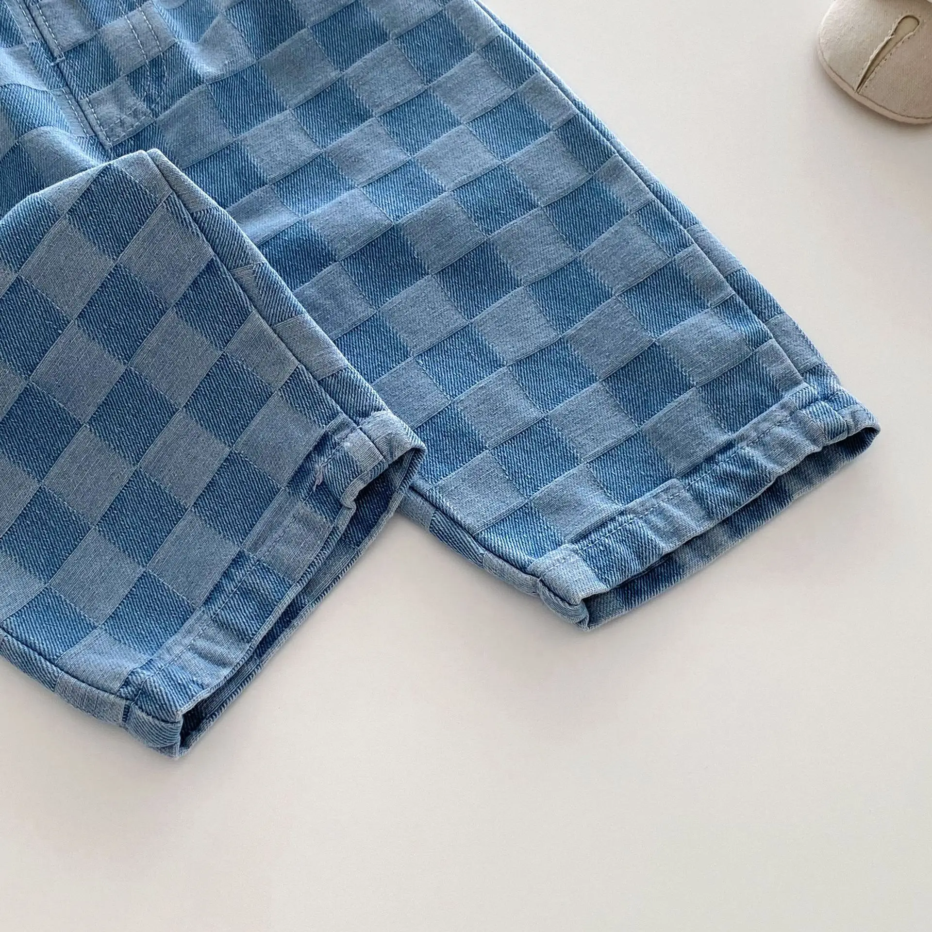 6M-5 Y Autumn Kids Pants Korean Style Soft Elastic Waist Loose Long Children Trousers Cotton Grid Jeans for Boys Girls